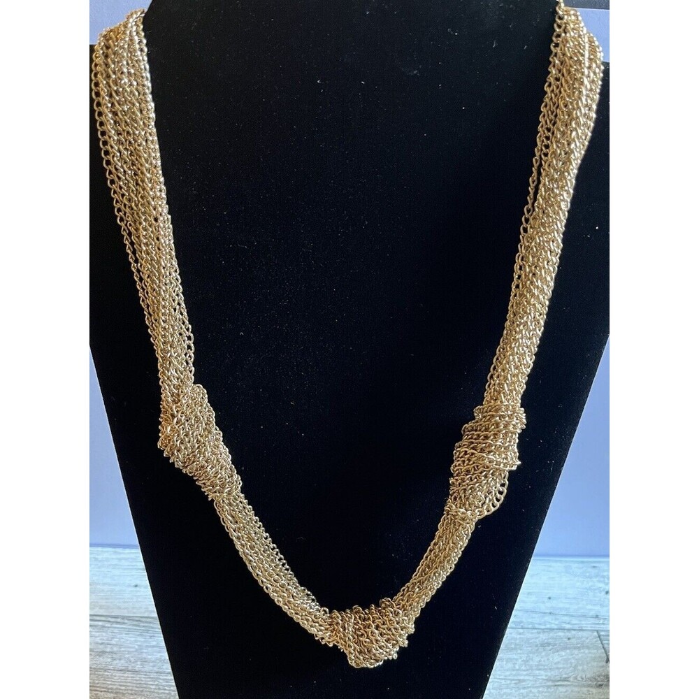 Multi Strand Gold Tone 3 Knots Chain Necklace 21"